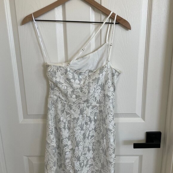 Ultimate Shine White Sparkly Lace One-Shoulder Mini Dress Lulus - Picture 3 of 5